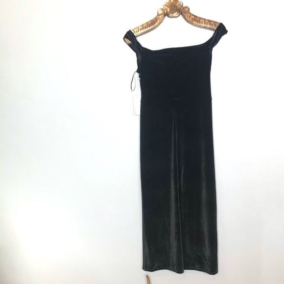 Reformation Lantern Velvet Midi Dress Embellished Cutout Bardot Off the Shoulder - Picture 4 of 12